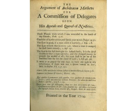 Down & Connor Interest: Mathews (Lemuel) The Argument of Archdeacon Mathews for A Commission of Delegates upon His Appeal and