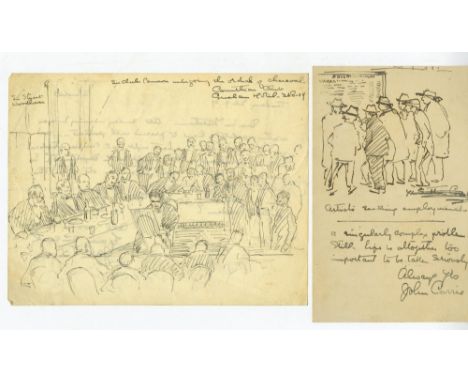 Currie  (John) Irish Artist:   A small collection of Drawings and Sketches, ink and pencil, mainly humorous, early 20th centu