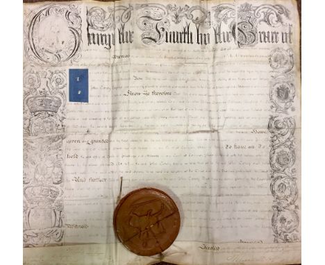 Royal Patent of George IVLarge (65cms x 70cms) Document on vellum, dated 22 January, 7th George IV (1827), granting to John C
