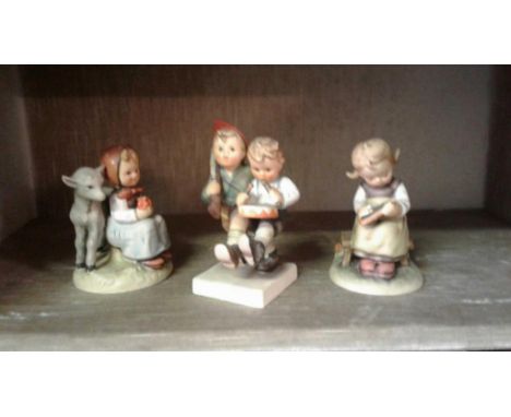 including two boys marching with a drum and gun, figure of girlï¿½with a lamb and figure of a girl seated on a bench 