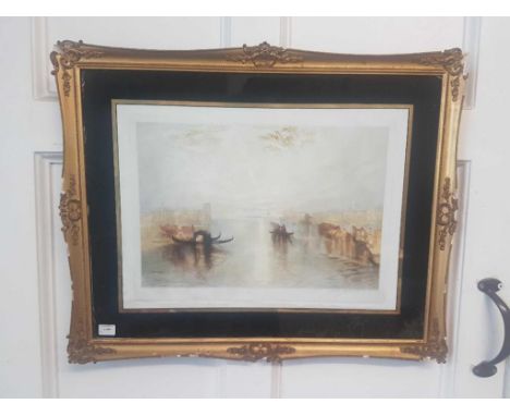 "Boats at Venice", reproduction print, signed in pencil, framed 