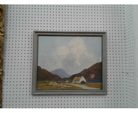 "Cottages by a Bog Lake", coloured print, framed 