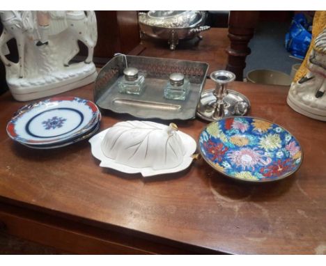 together with a silver plated chamber candlestick, a Carltonware butter dish and other porcelain 