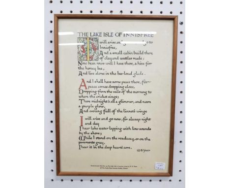"The Lake Isle of Innisfree" by W.B Yeats, limited edition hand coloured print, framed 