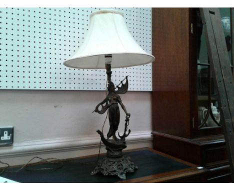 classical female figure holding a fouled anchor, adapted as a table lamp 