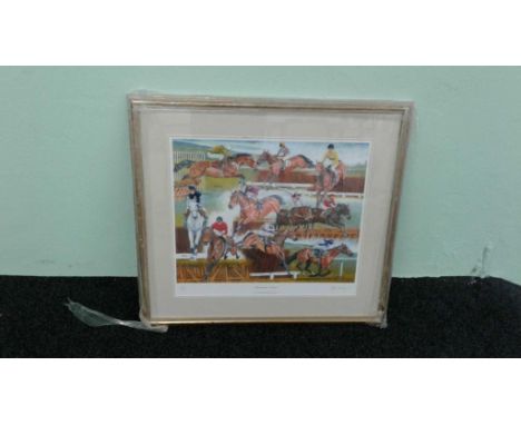 'Cheltenham Greats', coloured equestrian print, framed 