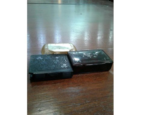 together with Kilarney wood box, another snuff box and plated flatware 