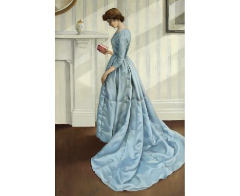 Joanne Pemberton-Longman (British, 1918-1973). Full length portrait of a woman reading. Oil on canvas, signed with initials J