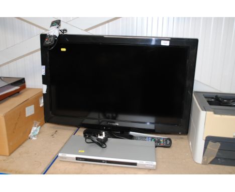 A Panasonic television with remote control and a Sony DVD player with remote control