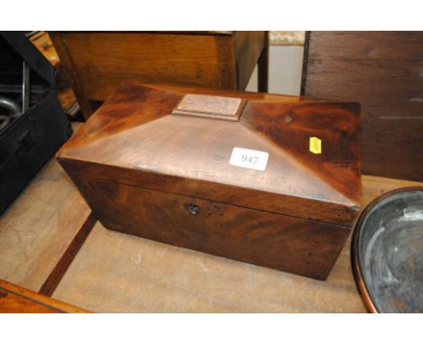 A 19th Century mahogany sarcophagus shaped tea caddy, interior missing
