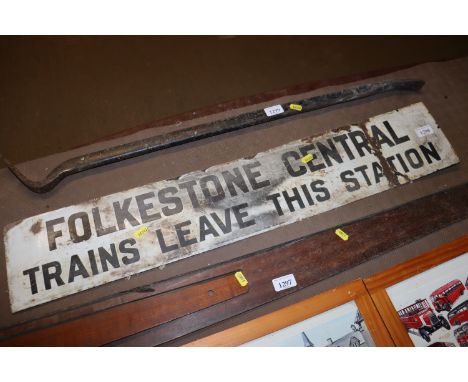 An enamel "Folkestone Central" train station sign measuring approx. 90cms x 17cms