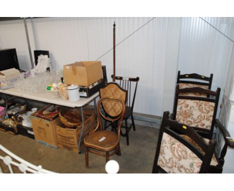 A Bentwood chair, a bedroom chair and a pole screen raised on tripod base
