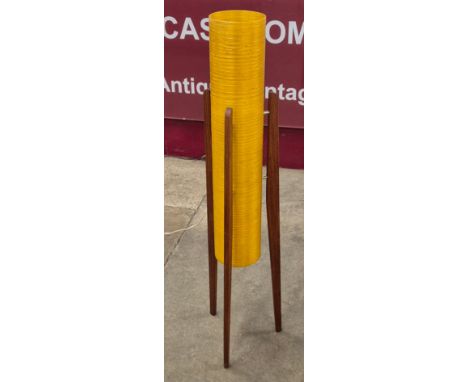 A teak and yellow fibreglass rocket lamp 