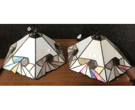 A pair of Tiffany style coloured glass light shades 
