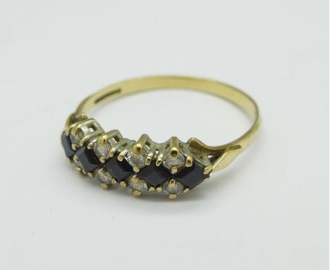 A 9ct gold, sapphire and cubic zirconia ring, 1.7g, R