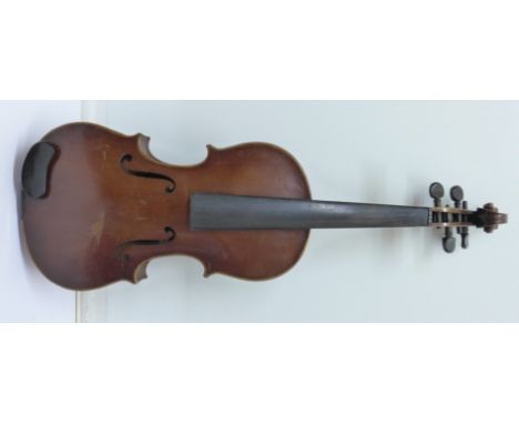 A 19th Century violin, length of back excluding button 35.7cm, a/f