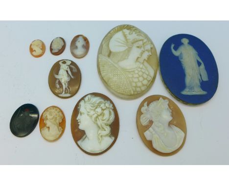Nine unmounted cameos and one intaglio