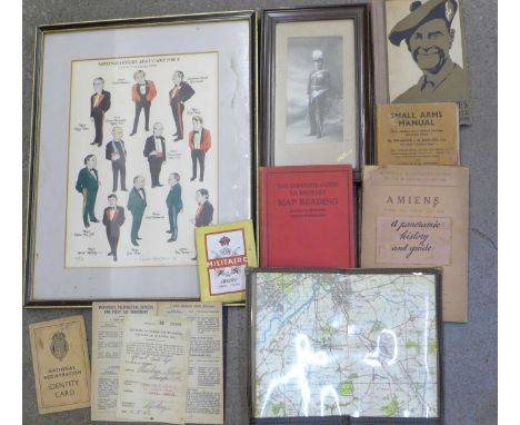 Military items comprising a card game, a limited edition framed print, Nottinghamshire Army Cadet Force County Officers' Mess
