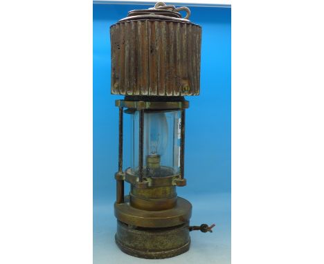 A miner's lamp, 28cm, converted