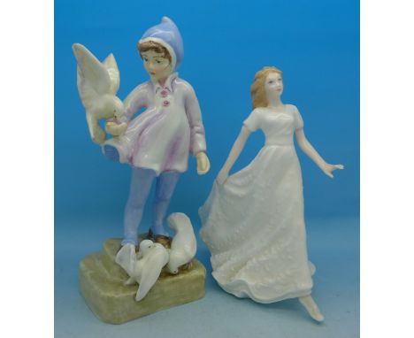 A Royal Doulton figure, Sentiments Friendship and a Royal Worcester figure, Fantails, 3760, by Doughty, Fantails a/f