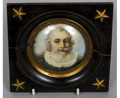 ENGLISH SCHOOL (18th/19th century)Portrait miniature of a Bearded Gentleman Wearing a RuffWatercolour on ivory laid downPortr