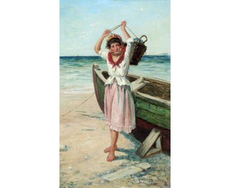 H ROLANDI (19th/20th century) ContinentalLanding the CatchOil on canvasSigned and dated 04; together with a Portrait of a You