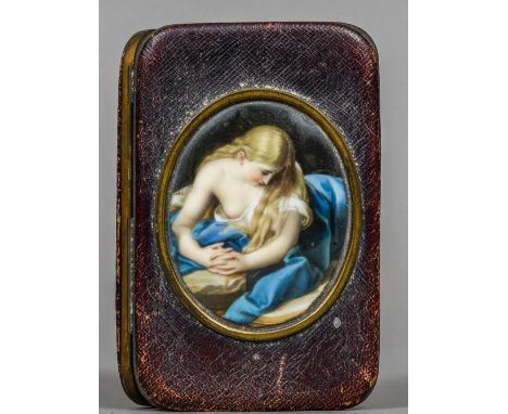 After POMPEO BATONI (1708-1787) Italian, Meditation of the Penitent MagdaleneEnamels on porcelain, oval inset to cigar case. 
