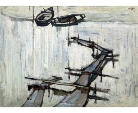 EASTERN SCHOOL (20th century)The PontoonOil on canvasIndistinctly signed and dated 6779 x 59 cm, framed   CONDITION REPORTS: 