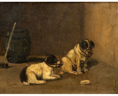 ARTHUR GULL (19th/20th century) Two Terriers Wearing MuzzelsOil on canvasSigned24 x 19 cm, framed   CONDITION REPORTS:  Gener
