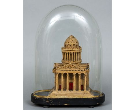 A 19th century Italian "Grand Tour" cork model of a temple, under glass domeThe temple 25 cm high.   CONDITION REPORTS:  Gene