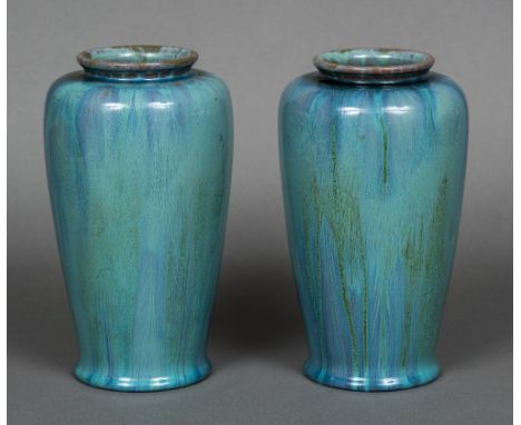 A pair of Pilkingtons Royal Lancastrian pottery vasesEach with allover streaky turquoise glaze, impressed mark to base, impre
