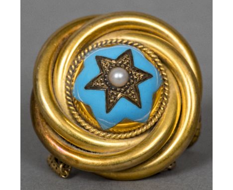 A Victorian unmarked 18 ct gold enamel pearl set broochOf domed circular form.  3.5 cm diameter.    CONDITION REPORTS:  Gener