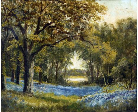 J LEWIS (19th century) BritishThe Bluebell WoodOil on boardSigned33.5 x 28 cm, framed   CONDITION REPORTS:  Generally in good