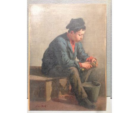 JOSEPH DIXON CLARK (1849-1944) BritishPeeling FruitOil on canvas laid on boardSigned21 x 29 cm, unframed   CONDITION REPORTS: