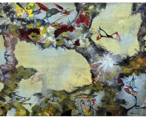 JIMMY ERNST (1920-1984) AmericanSurrealist LandscapeOil on canvasSigned and dated 42, inscribed to verso To Teresa J.E.46 x 3