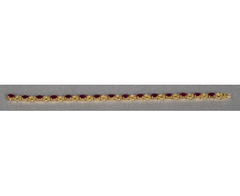 A 14 ct gold ruby and diamond set fancy link bracelet20 cm long.    CONDITION REPORTS:  Generally in good condition, expected