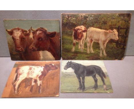 JOSEPH DIXON CLARK (1849-1944) BritishA quantity of animal studies, comprising: calves, cows, horses, sheep and donkeysOils o