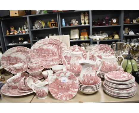 A large collection of Myott red print Royal Mail pattern part dinner and tea service.