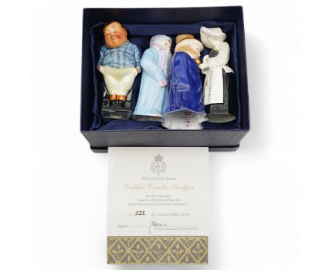 Three Royal Worcester candle snuffers 'Budgie' 'Toddie' and a Nun, together with a Doulton 'Fat Boy' figure (4)