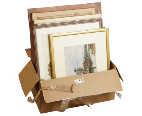 Norman Webster etching, Warburton pastel and other assorted watercolours and oils (in one box)