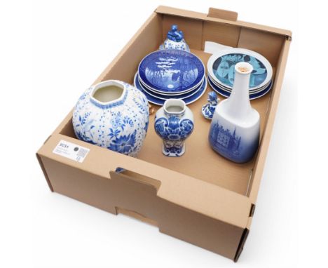 Royal Copenhagen decanter, together with Bing & Grondahl three Icelandic Jubilee plates, Delfa Royal Goudan vase  