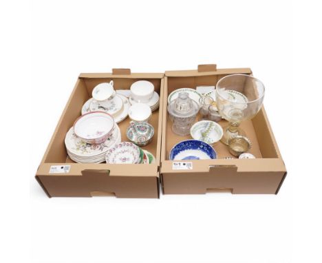 Royal Worcester Watteau pattern part tea set, six Copeland Spode Gainsborough plates, large glass goblet, Dresden jar and cov