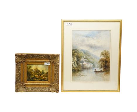 20th century Hunting oil on panel with C Smyhe watercolour of a Lake max 59cm x 43cm (2)