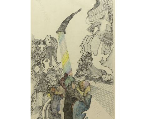 Continental School (Contemporary): 'Everybody is Talking', lithograph with hand-colouring indistinctly signed and dated '72, 