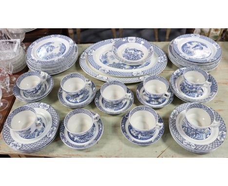 A Wood &amp; Son’s blue &amp; white “Yuan” fifty-seven piece extensive part dinner &amp; tea service.