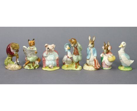 Seven other Royal Albert Beatrix Potter character figures “Foxy Reading”; “Jemima Puddle-Duck”, “Mr Jeremy Fisher Digging”; “