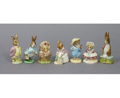 Seven Beswick Beatrix Potter character figures “Fierce Bad Rabbit”; “Hunca Munca Sweeping”; “Mr Benjamin Bunny”; “Peter Rabbi