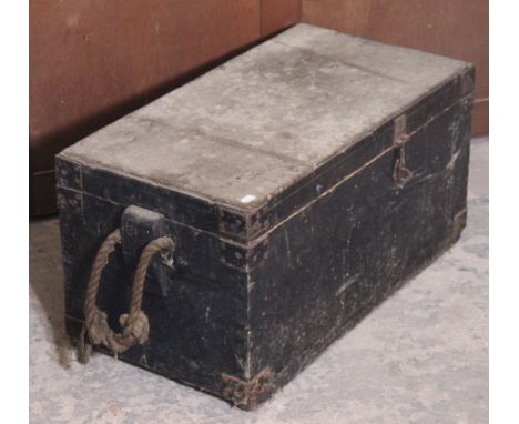 A deal sea-farers chest with a hinged lift-lid, &amp; with rope side handles, 27” wide x 17¾” high; &amp; a collection of too