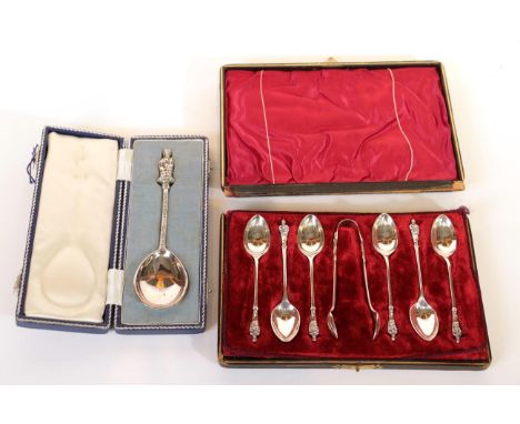 A Cased Elizabeth II Silver Apostle spoon, Sheffield, 1966, the finial cast as Saint Nicholas, the handle engraved 'Saint Nic
