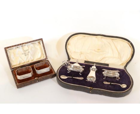 A Cased George V Silver Condiment-Set, by Alexander Clark and Co Ltd., Birmingham, 1919 and 1921, bombe and with gadrooned bo